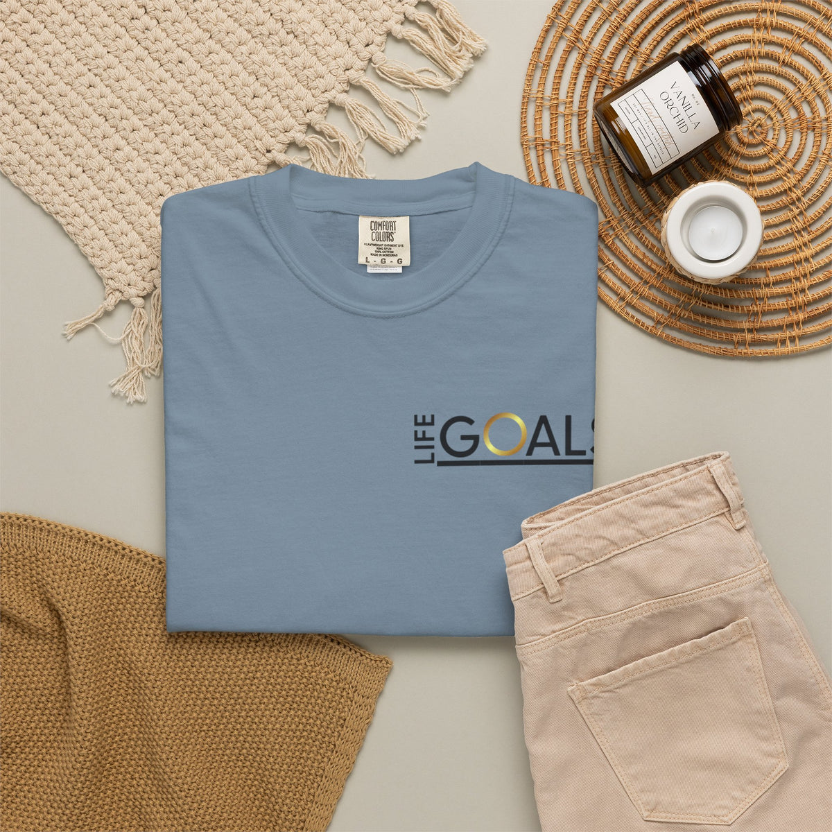 Life Goals typographic logo T-shirt | minimalist text chest print