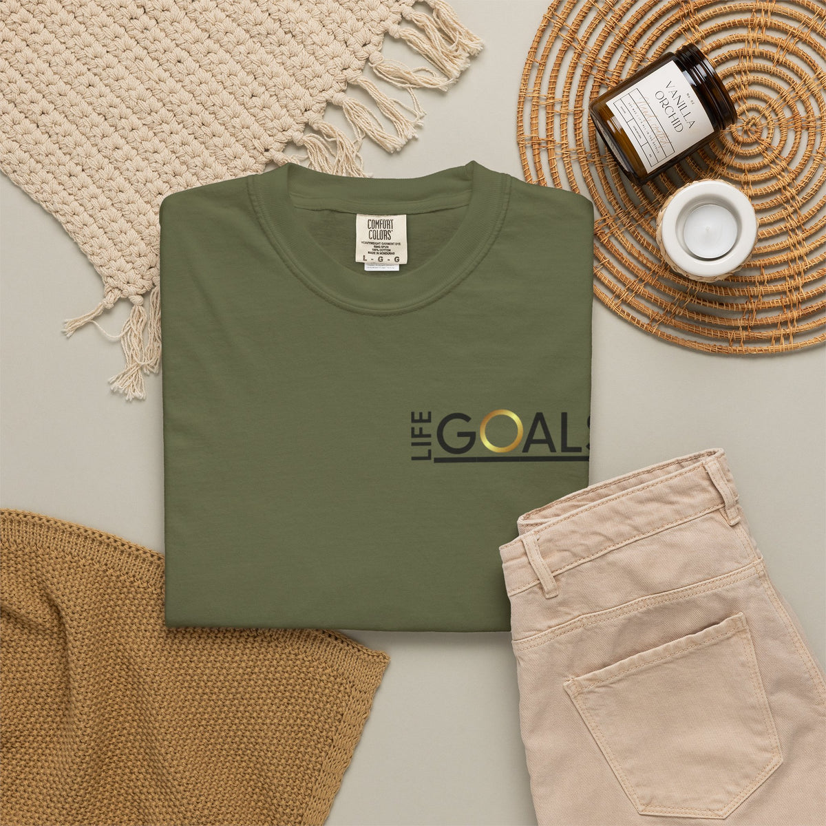 Life Goals typographic logo T-shirt | minimalist text chest print