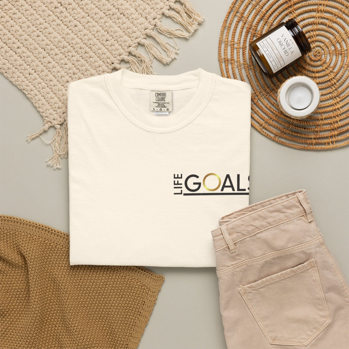 Life Goals typographic logo T-shirt | minimalist text chest print