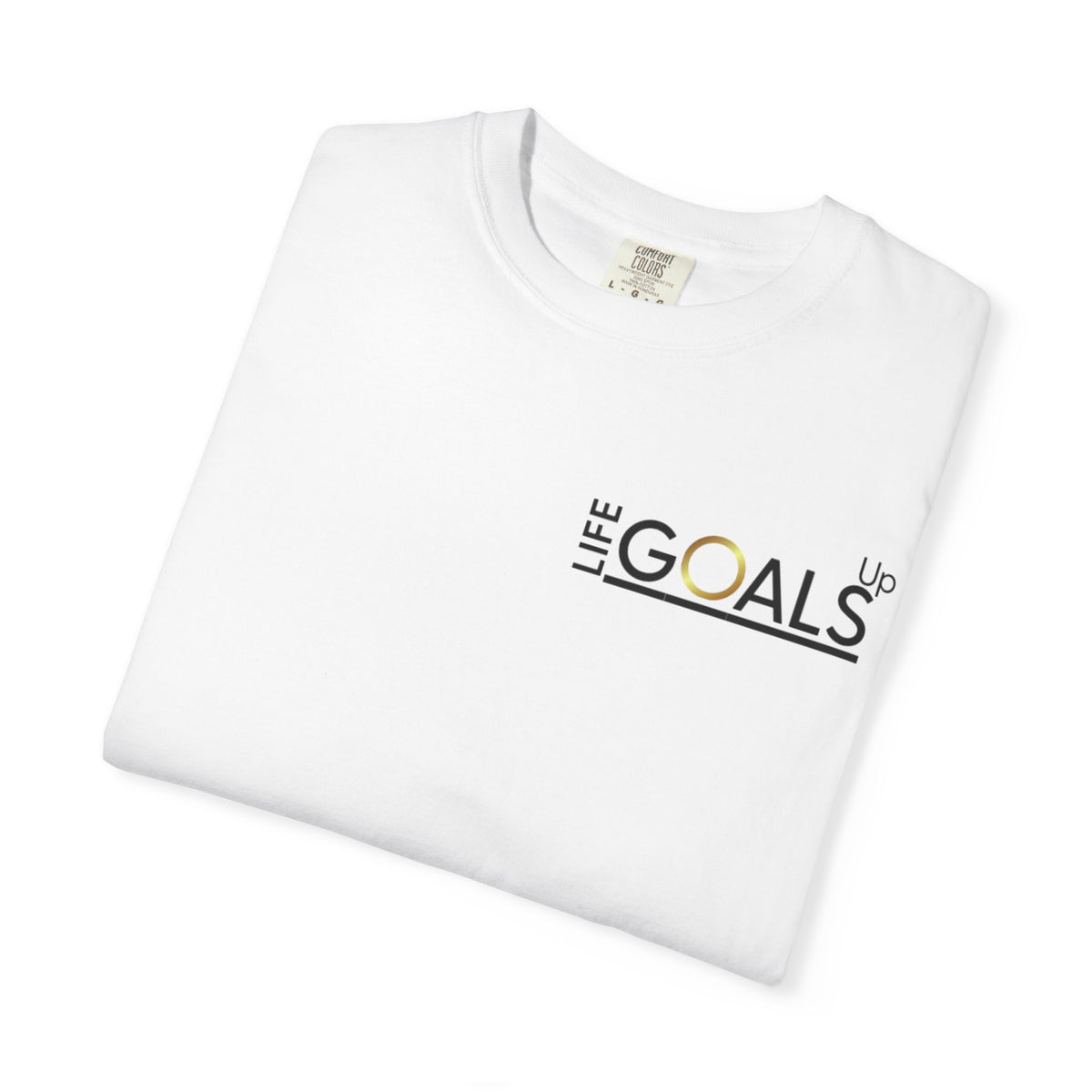Life Goals typographic logo T-shirt | minimalist text chest print