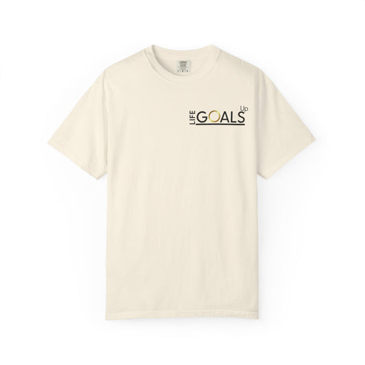 Life Goals typographic logo T-shirt | minimalist text chest print
