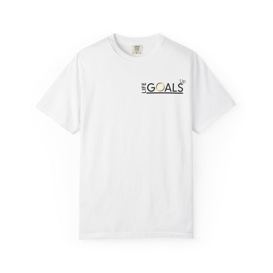 Life Goals typographic logo T-shirt | minimalist text chest print
