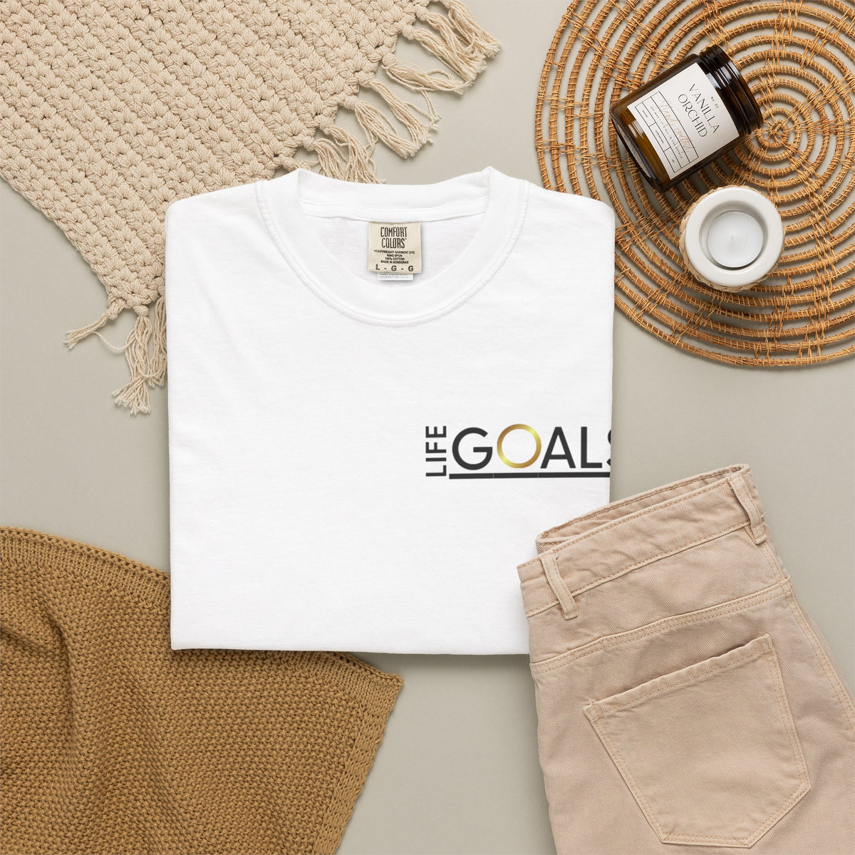Life Goals typographic logo T-shirt | minimalist text chest print